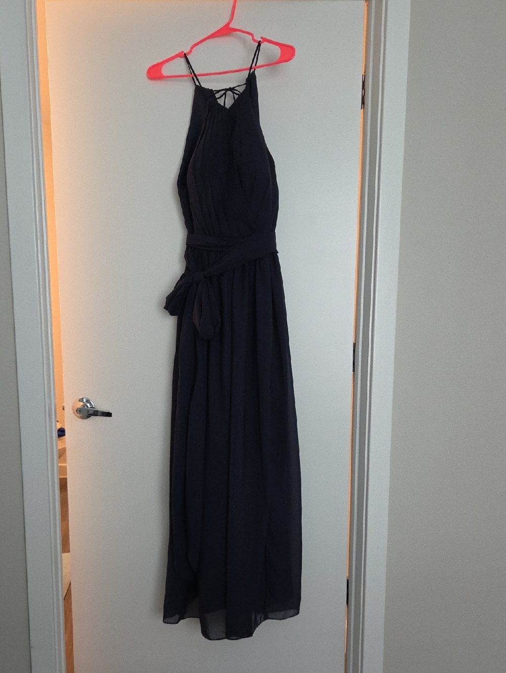 Classic Navy Halter Maxi Dress with Waist Tie